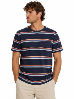 Superdry Vintage Stripe Pocket T-Shirt Men’s 3XL Navy Retro 100% Cotton
